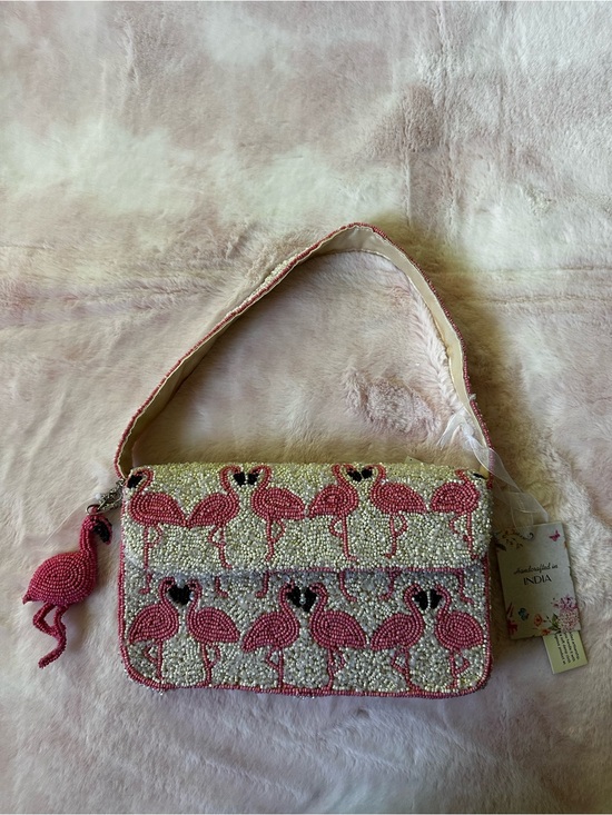 Handcrafted in India Handbags - Flamingo Pink Beaded Shoulder Bag Purse - Handcrafted in India NWT